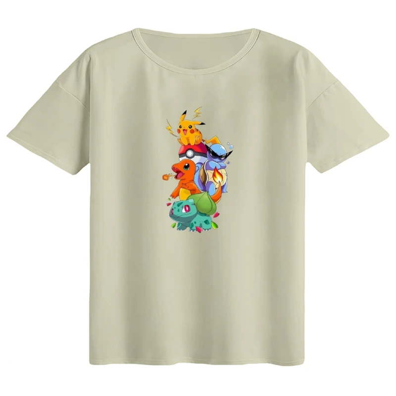 تی‌شرت اورسایز آستین کوتاه زنانه مدل باکسی طرح پوکی مون کد2