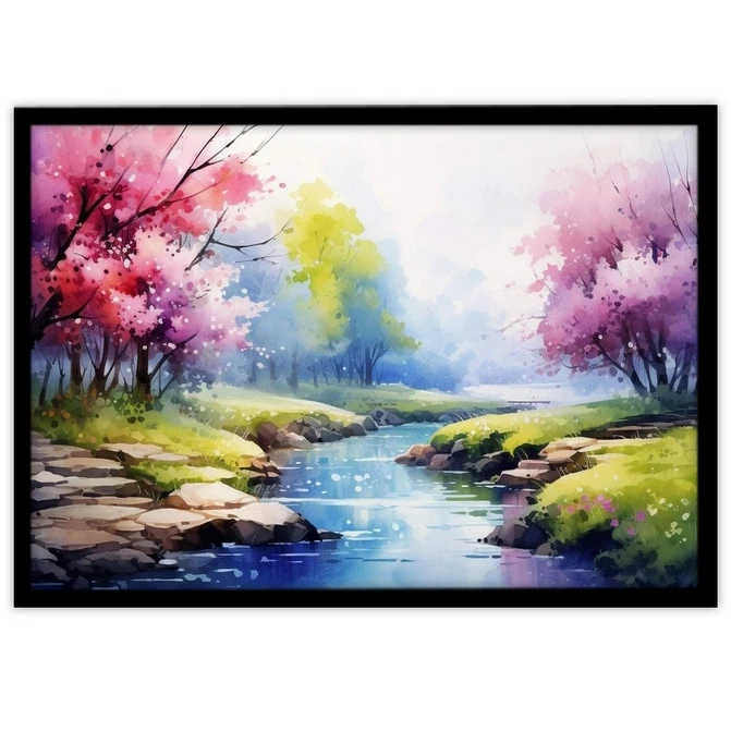 تابلو نوری بکلیت طرح نقاشی منظره طبیعت و رودخانه مدل B-MID-17550