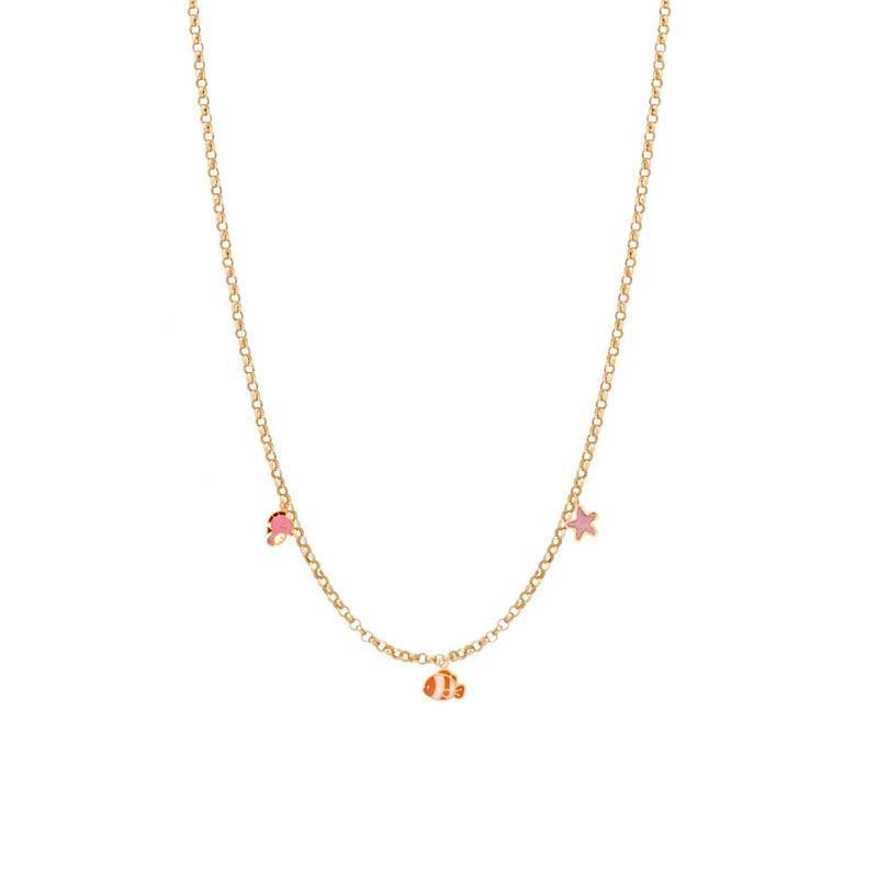 گردنبند طلا 18 عیار دخترانه الی گالری مدل رولو ظریف و نمو ترکیبی مینایی گردنبند طلا 18 عیار دخترانه الی گالری مدل رولو ظریف و نمو ترکیبی مینایی