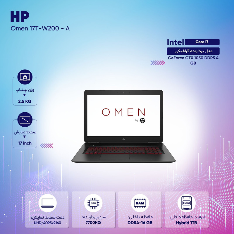 لپ تاپ 17 اینچی اچ پی مدل Omen 17T-W200 - A لپ تاپ 17 اینچی اچ پی مدل Omen 17T-W200 - A