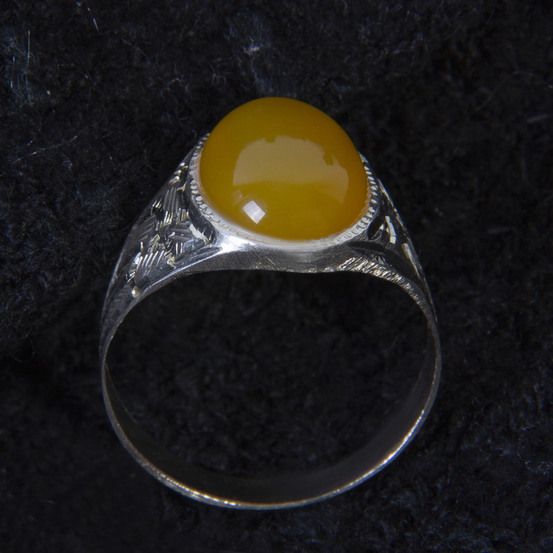 انگشتر نقره مردانه بازرگانی میلادی مدل سنگ عقیق زرد رکاب سیلندری کد AM_080