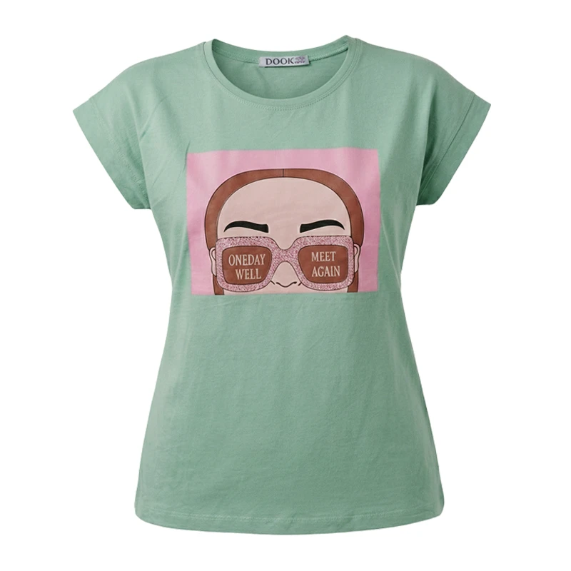 تی‌شرت آستین تا روی شانه زنانه مدل عینک 