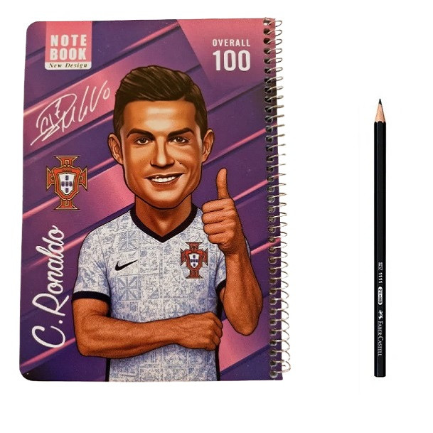دفتر مشق 50 برگ مدل کیمدی طرح رونالدو به همراه مداد
