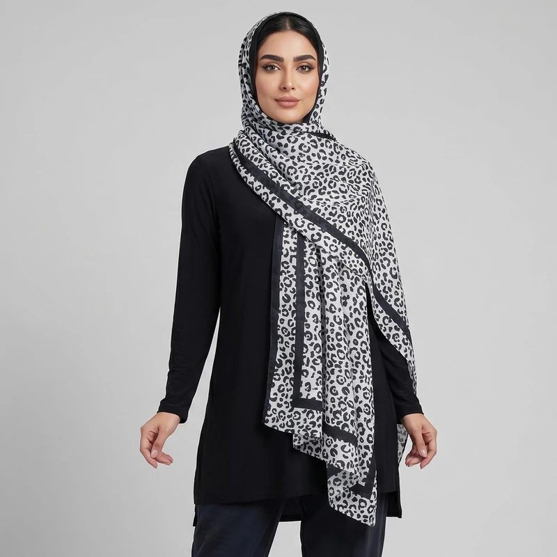 شال زنانه مدل نخی مزونی پترن پلنگی کد ana-7071