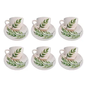 ست فنجان و نعلبکی سرامیکی 12 پارچه طرح برگ کد ZP5