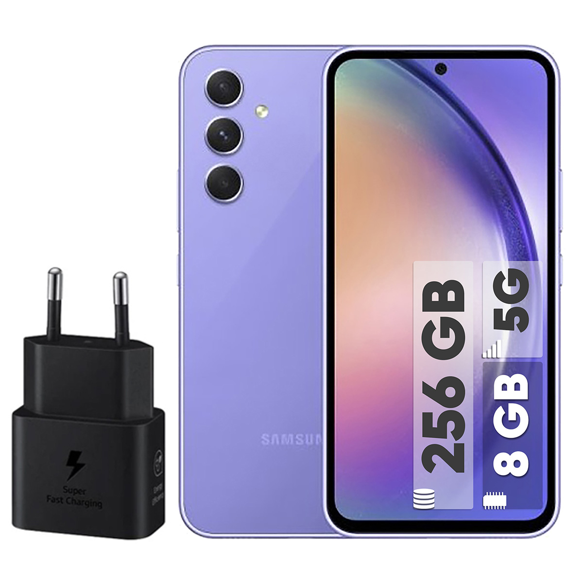 گوشی موبایل سامسونگ مدل Galaxy A54 5G دو سیم کارت ظرفیت 256 گیگابایت و رم 8 گیگابایت - به همراه شارژر 25 وات سامسونگ