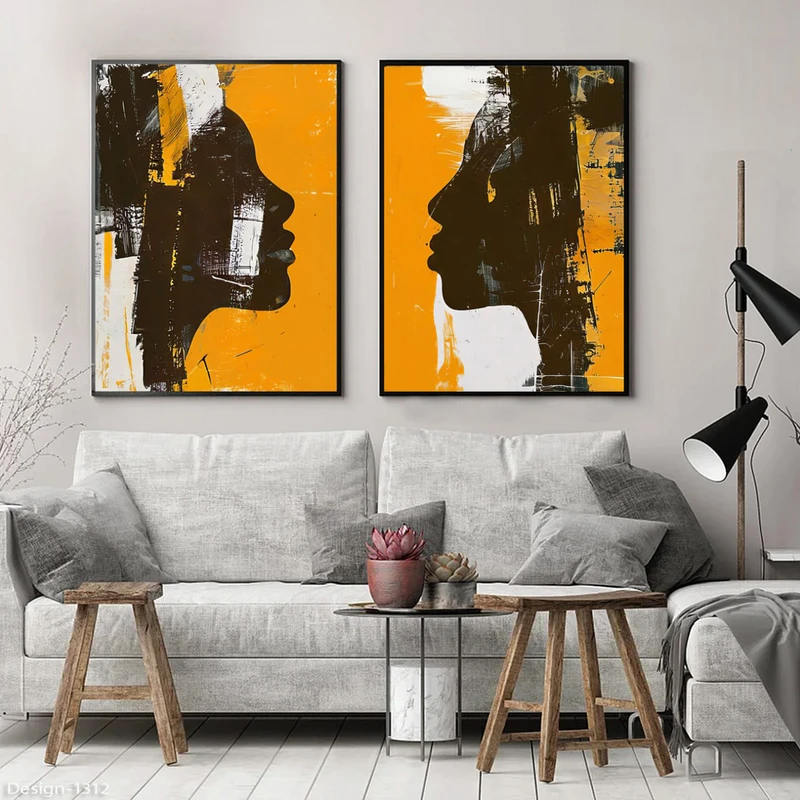 تابلو مدل دکوراتیو مدرن طرح چهره کد 1312رنگ فریم مشکی مجموعه دو عددی