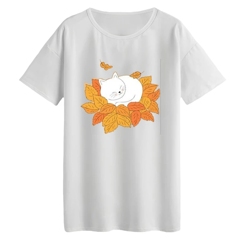 تی‌شرت لانگ آستین کوتاه زنانه مدل گربه پاییزی