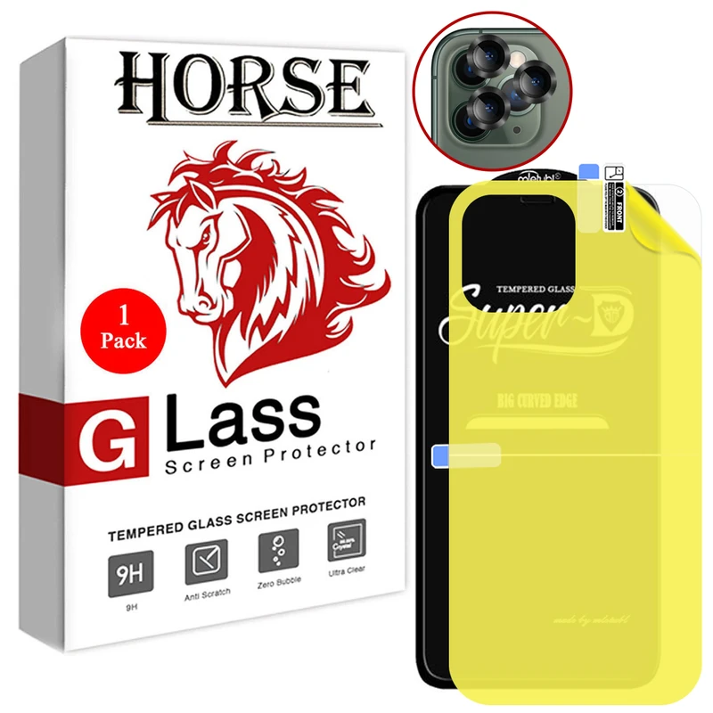   محافظ صفحه نمایش هورس مدل 2SNR مناسب برای گوشی موبایل اپل iPhone 11 Pro Max به همراه محافظ پشت گوشی و محافظ لنز دوربین