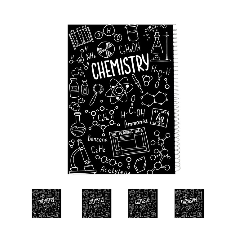 دفتر مشق 200 برگ مدل شیمی کد Chemistry به همراه برچسب مجموعه 5 عددی
