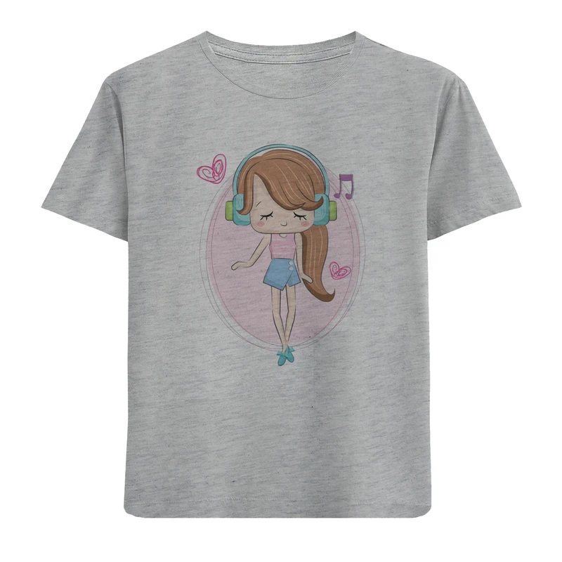 تی شرت آستین کوتاه دخترانه مدل دخترهدفون D7