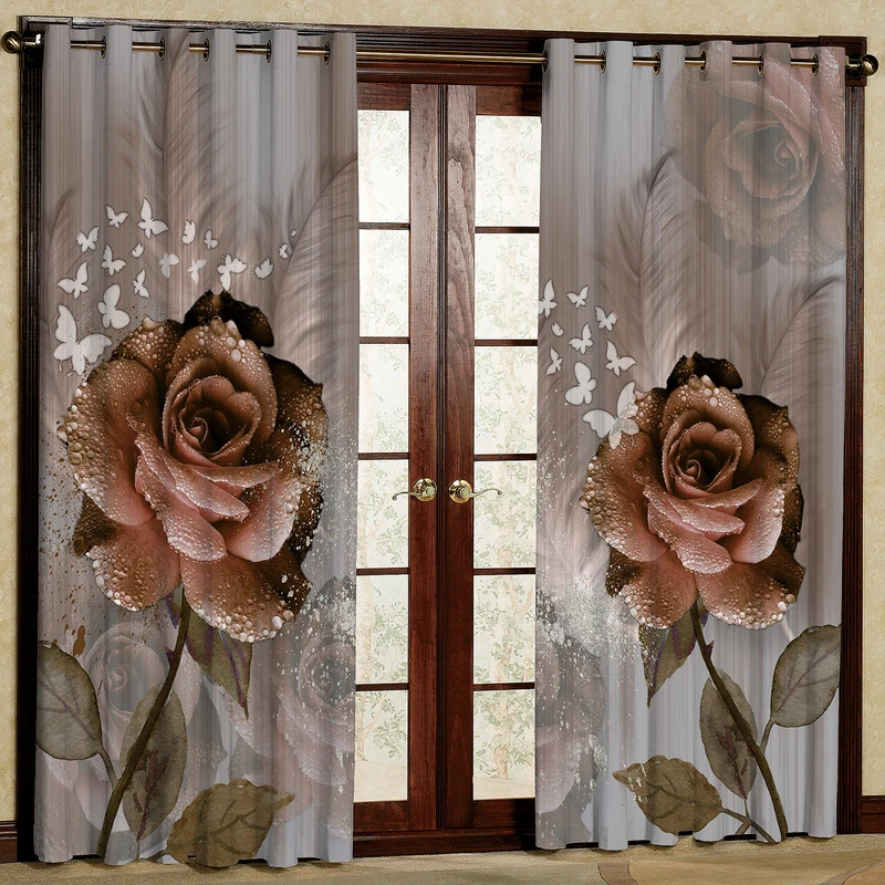 پرده مدل گل رز مخمل پانچی کد 1917a سایز 200x140 سانتی متر