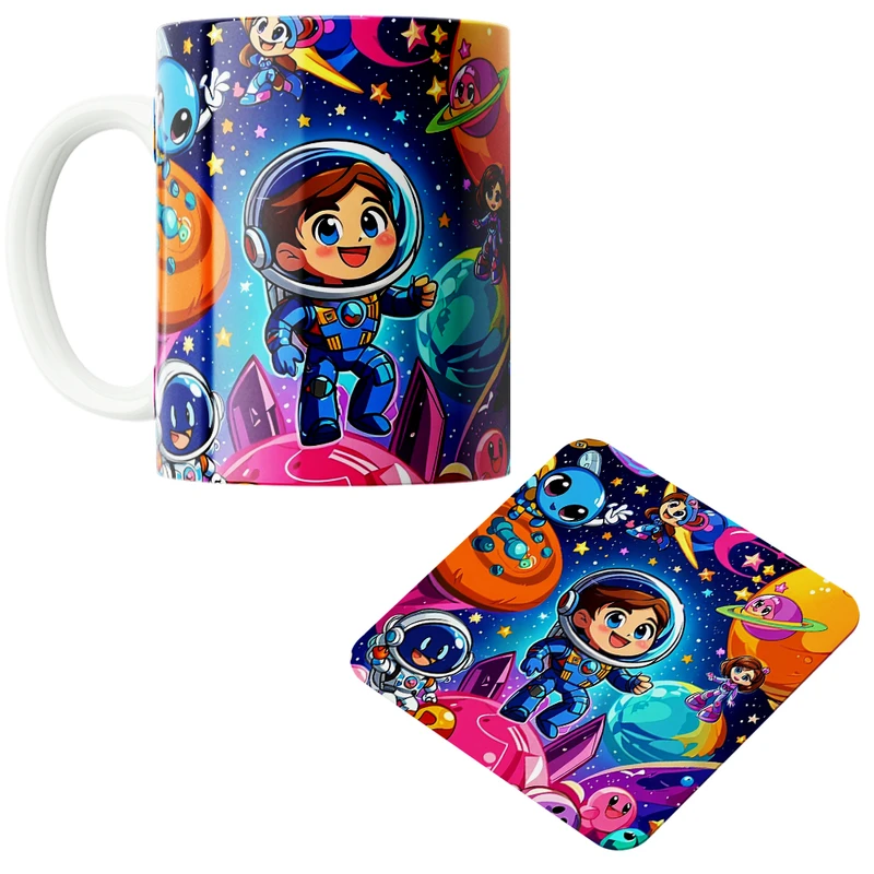 ماگ پاد آفرین مدل فضانورد سیاره منظومه شمسی موشک آدم فضایی کد PZ235 به همراه زیرلیوانی