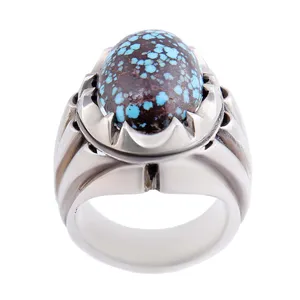 انگشتر نقره مردانه بازرگانی میلادی مدل فیروزه شجر نیشابور رکاب دست ساز کد AM_2637