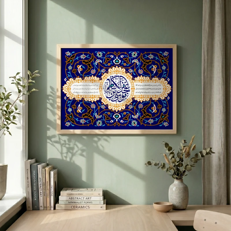تابلو طرح ولادت امام کاظم (ع) مدل G15163 فریم کرم روشن