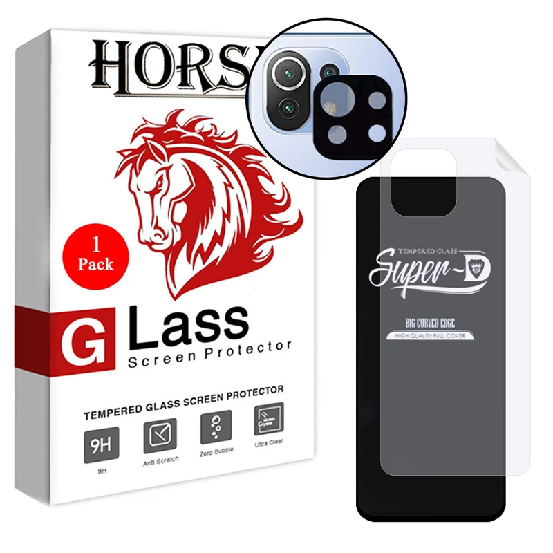  محافظ صفحه نمایش هورس مدل 3SNF-Glass مناسب برای گوشی موبایل شیائومی Mi 11 Lite 5G به همراه محافظ پشت گوشی و محافظ لنز دوربین