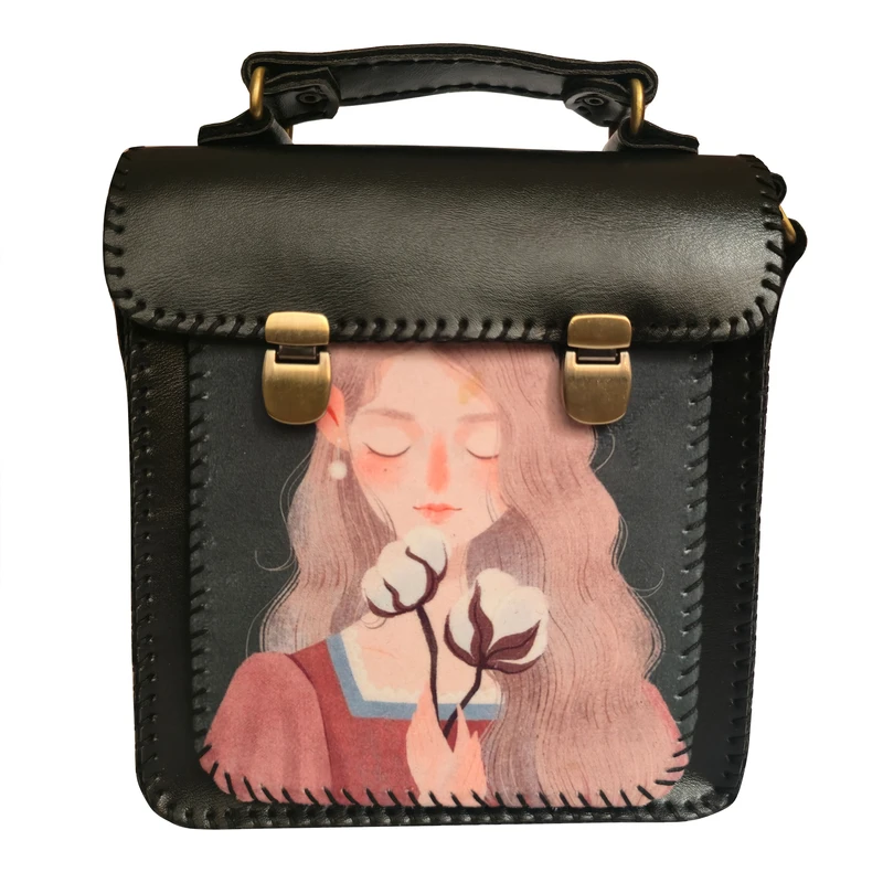 کیف دوشی چرمی غزال مدل دختر گل پنبه