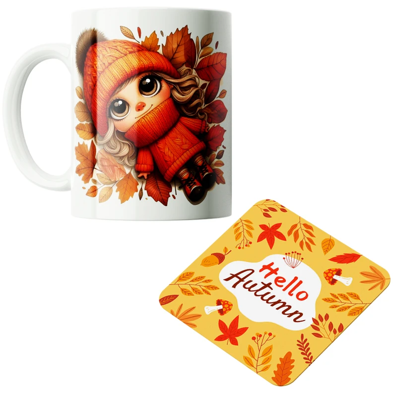 ماگ پاد آفرین مدل فصل پاییز برگ پاییزی خزان کد PZ547 به همراه زیرلیوانی