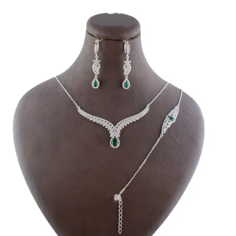 نیم ست نقره زنانه مدل زمرد گلبرگ کد n.sh-00114