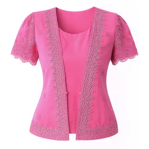 بلوز آستین کوتاه یقه گرد زنانه مدل گیپور دوزی