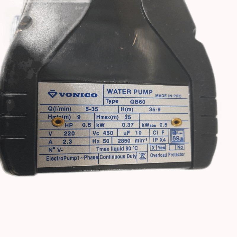 پمپ آب نیم اسب بخار ونیکو مدل qb60 پمپ آب نیم اسب بخار ونیکو مدل qb60