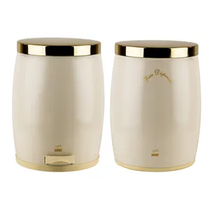 سطل زباله پدالی بهاز کالا مدل خمره ای کد DR GOLD-14L به همراه ظرف برنج
