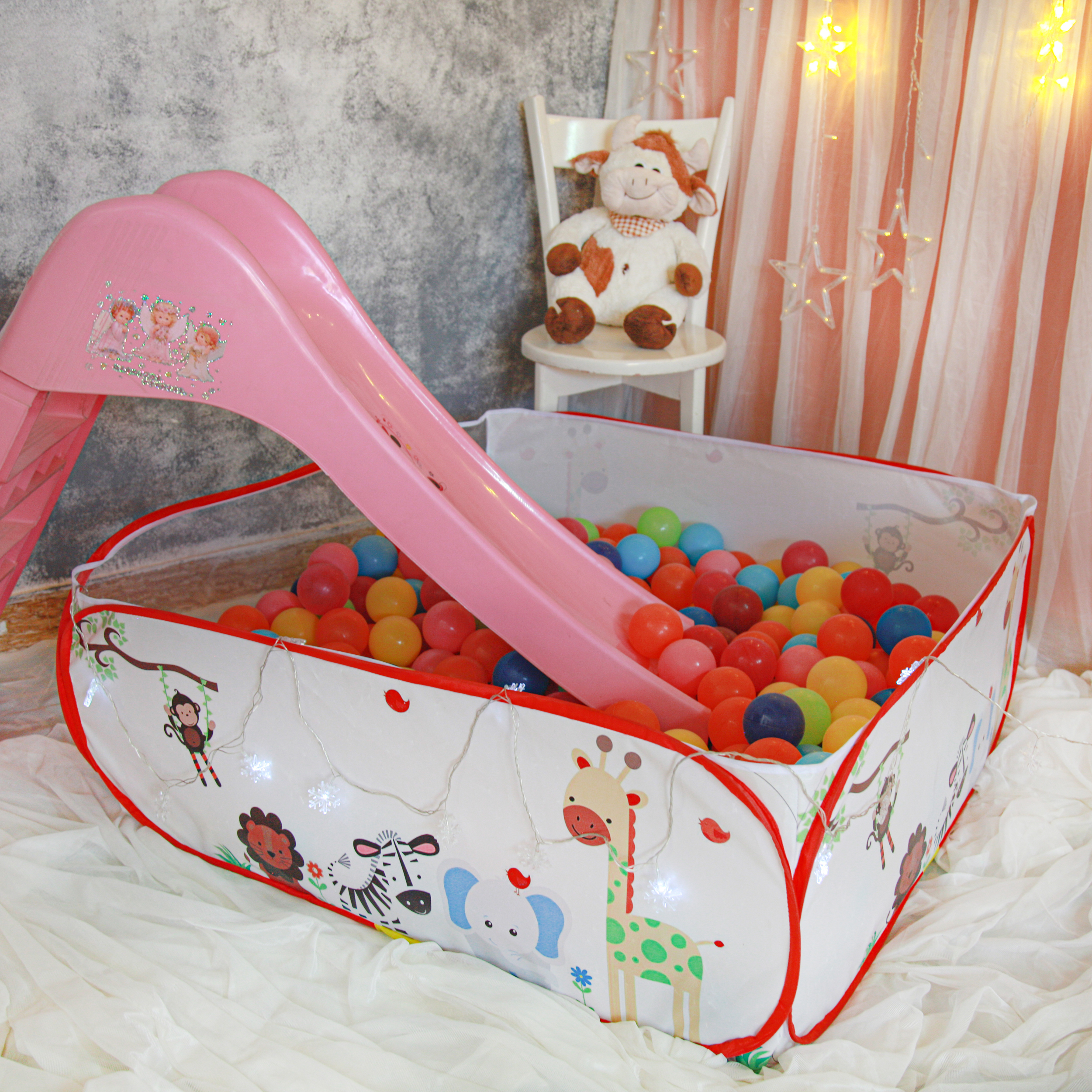 استخر توپ مدل النا طرح حیوانات جنگل چهاردیواری فنردار