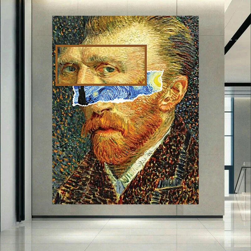 تابلو بوم طرح مخمل ونسان ونگوگ مدل مقطع نقاشی شب پر ستاره کد AR30692