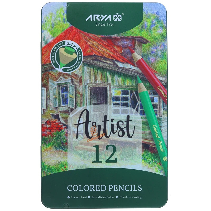 مداد رنگی 12 رنگ آریا طرح کلبه کد 3091