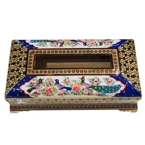 جعبه دستمال کاغذی خاتم کاری طرح گل و مرغ کد 10764