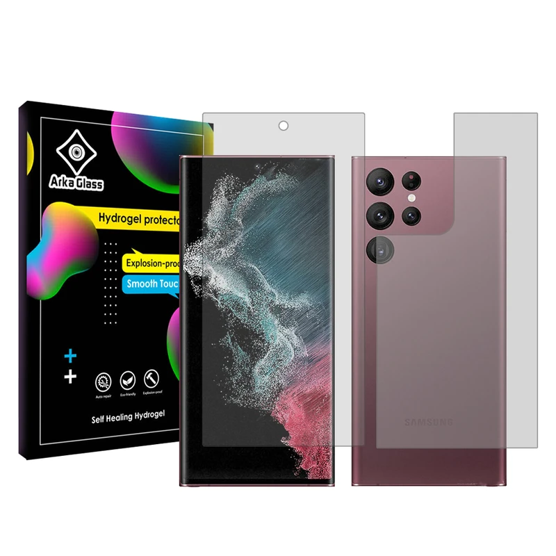 محافظ صفحه نمایش شفاف آرکا گلس مدل Tough مناسب برای گوشی موبایل سامسونگ Galaxy S22 Ultra 5G به همراه محافظ پشت گوشی