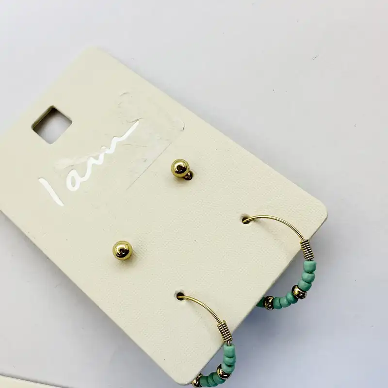 گوشواره زنانه آی ام مدل حلقه ای منجوقی مجموعه 2 عددی