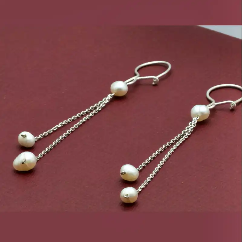 گوشواره نقره زنانه مدل مروارید تمسک Go09