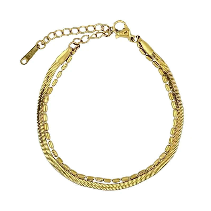 دستبند زنجیری زنانه مدل دو لاین ماری و استوانه‌ای