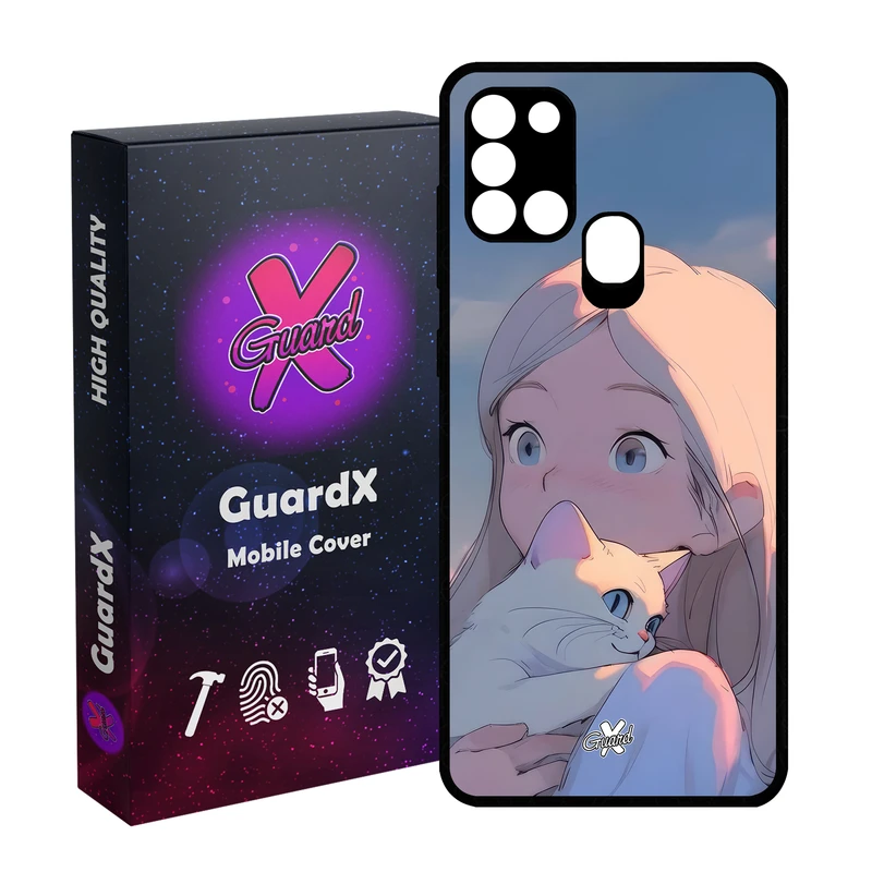 کاور گارد ایکس طرح دختر گربه مدل Glass10661 مناسب برای گوشی موبایل سامسونگ Galaxy A21s