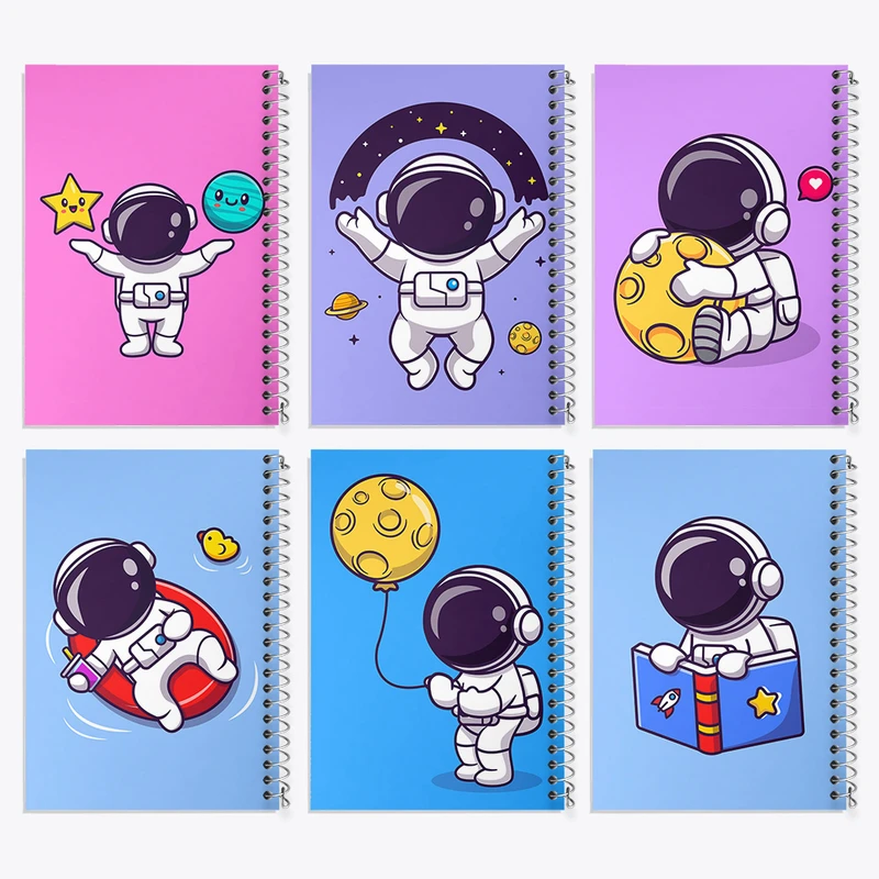 دفتر مشق 100 برگ خندالو طرح فضانورد کد 397 مجموعه 6 عددی