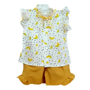 ست شومیز و شلوارک دخترانه مدل هندونه 005 رنگ زرد