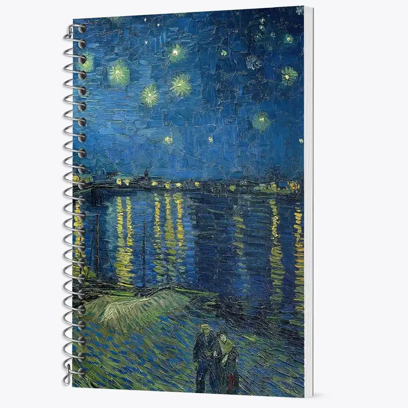 دفتر زبان 50 برگ خندالو مدل دو خط طرح زبان شب پر ستاره بر فراز رُن اثر ونسان ونگوگ کد 25474