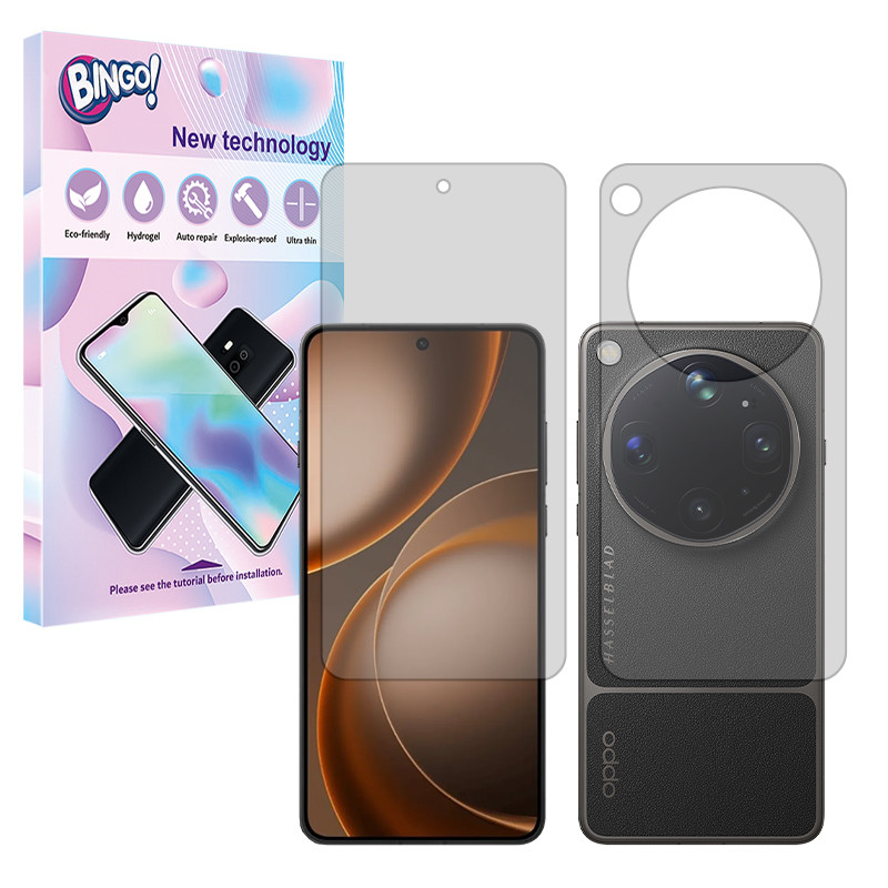 محافظ صفحه نمایش شفاف بینگو مدل هیدروژلی مناسب برای گوشی موبایل اوپو Find X9 Ultra به همراه محافظ پشت گوشی