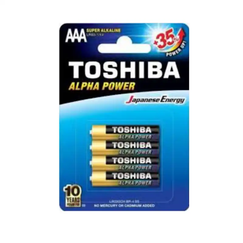 باتری نیم قلمی توشیبا مدل سوپر آلکالاین آلفاپاور بسته ۴ عددی
