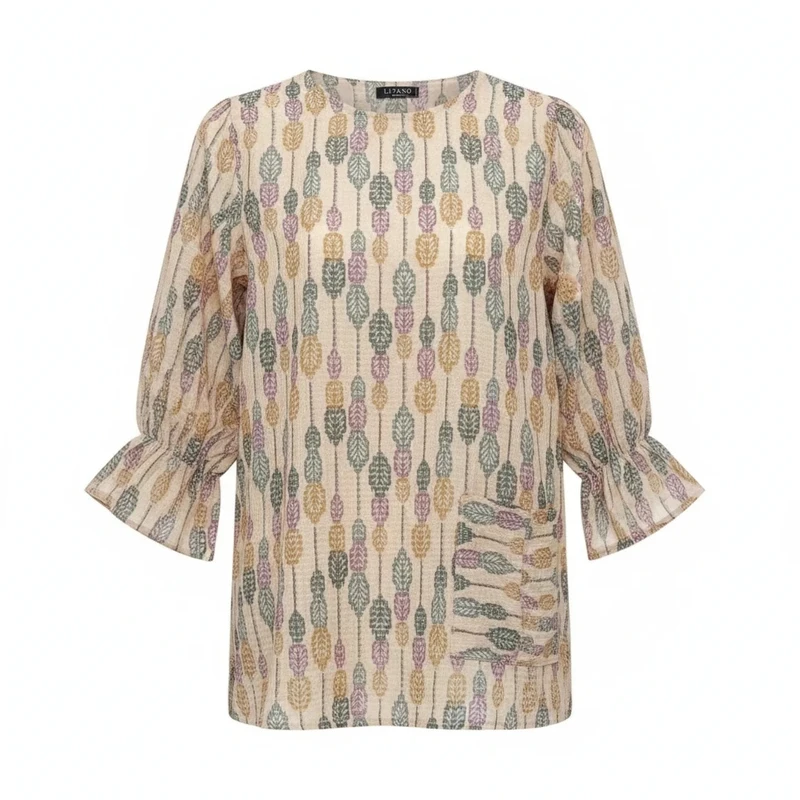 بلوز آستین سه ربع یقه گرد زنانه مدل لوسر JIB