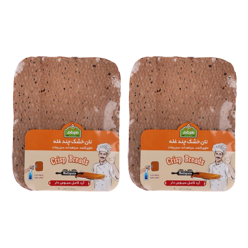 نان خشک چند غله هم دانه - 300 گرم بسته 2 عددی
