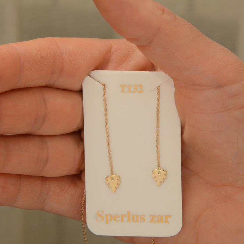 گوشواره طلا 18 عیار زنانه طلای مستجابی مدل بخیه ای برگ اسپرلوس کد 01