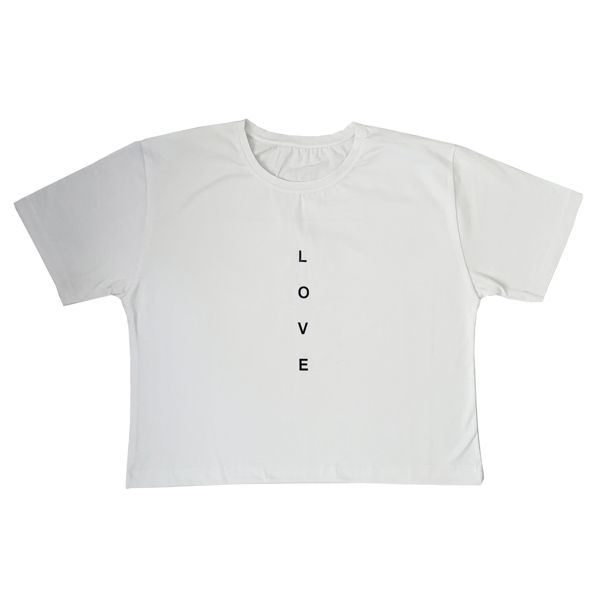 تی شرت آستین کوتاه زنانه مدل کراپ طرح LOVE رنگ سفید