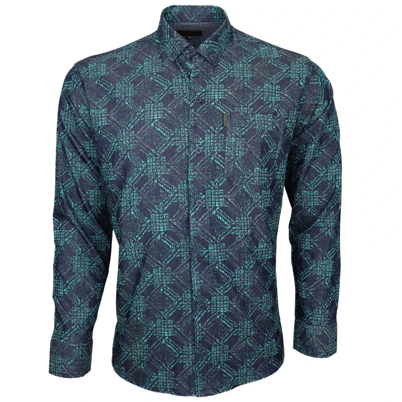 پیراهن آستین بلند یقه برگردان مردانه مدل نقشینه جیبدار 3