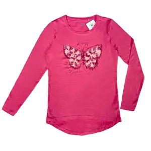 تی شرت آستین بلند دخترانه ایگا مدل 376617 پروانه رنگ صورتی