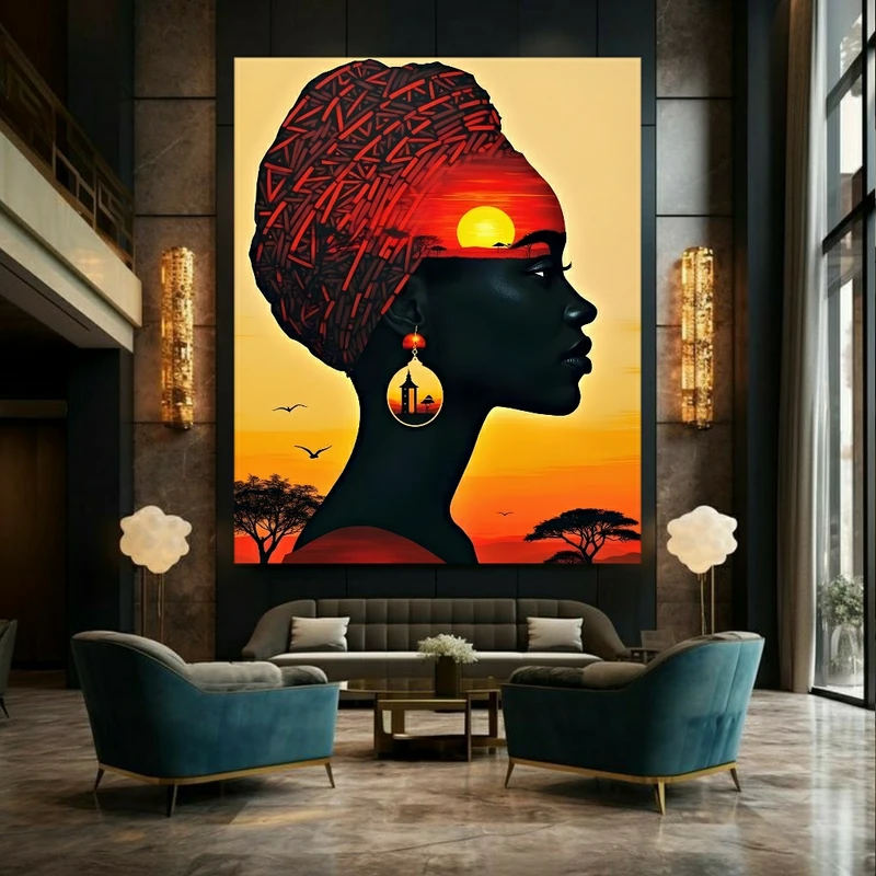 تابلو بوم طرح مخمل غروب خورشید مدل آفریقایی کد FP105606