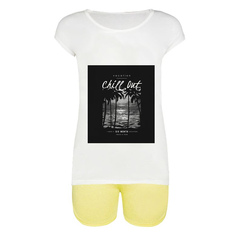 ست تیشرت و شلوارک زنانه طرح chill outs کد 02 ye