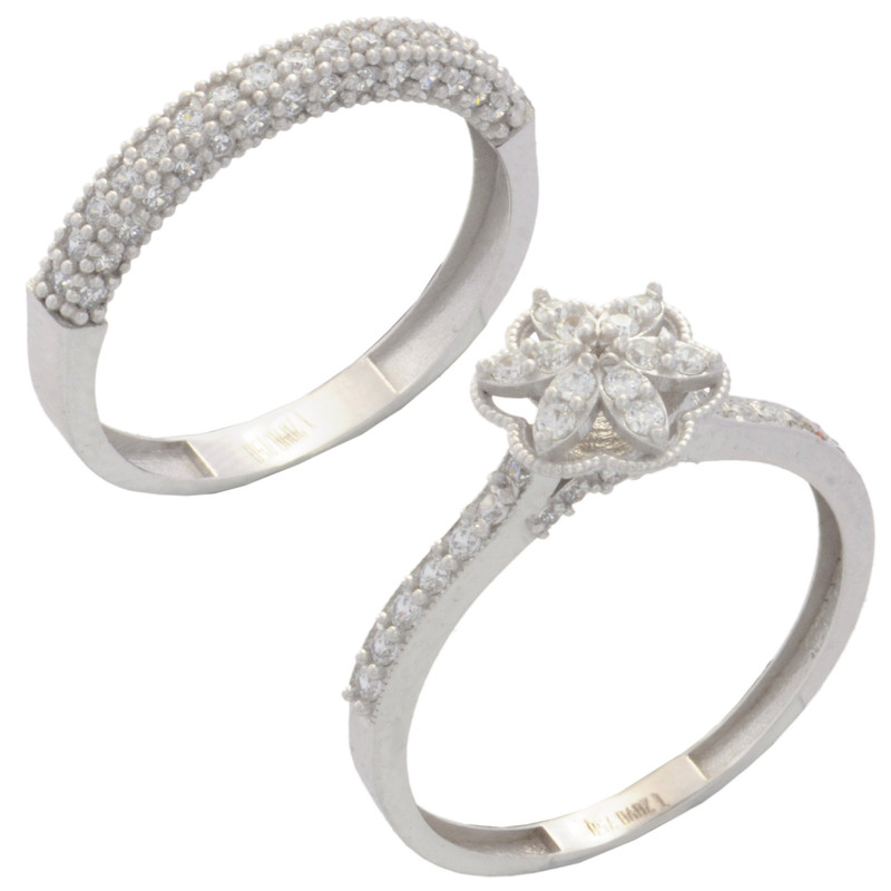 ست حلقه و پشت حلقه طلا 18 عیار زنانه طلای مستجابی مدل گل کد 5214 سایز 56