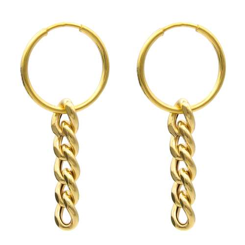 گوشواره طلا 18 عیار زنانه کاپانی مدل حلقه ای با آویز کد KE021